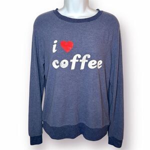Grayson Threads Blue Graphic Print I Love Coffee Sweatshirt Soft Blue Red S